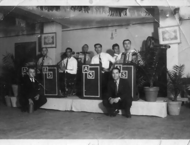 Yann's grandfather on drums with his orquestra Salvador Aravit and his Serenaders in 1940 in Blida, Algérie.